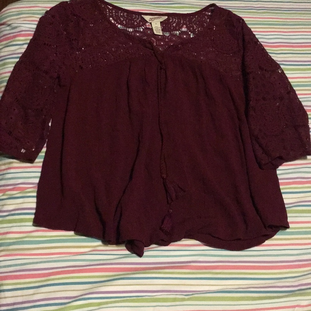 Maroon lace yoke circle top
